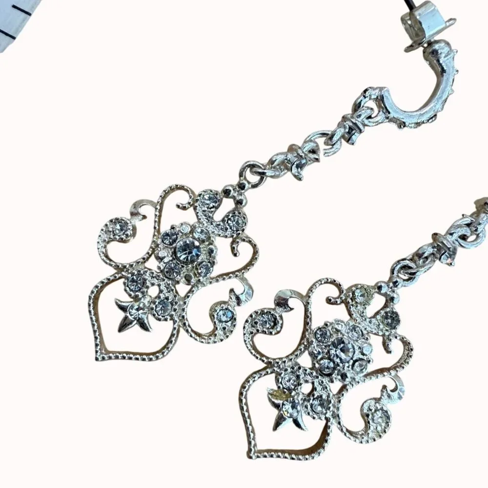 Avon Earrings Dangle Silver Tone Crystal Vintage, Wedding, Prom,‎ Glam,
